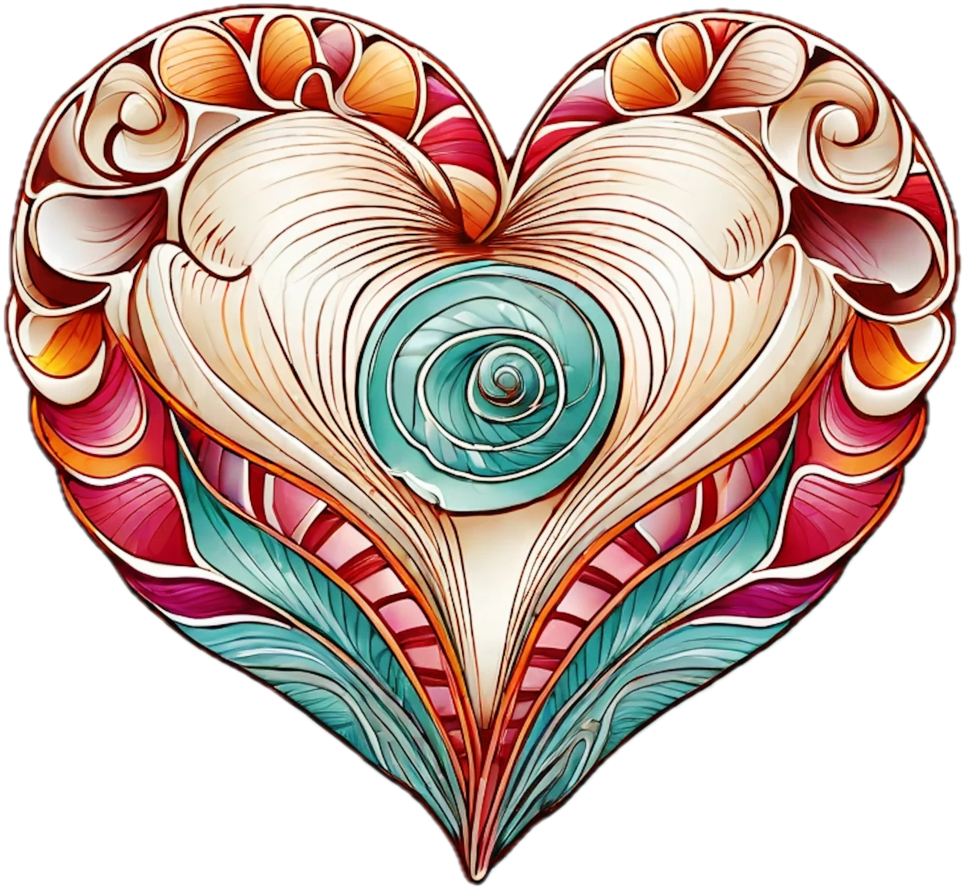 An Oceaneros heart artwork formed from layered shell shapes