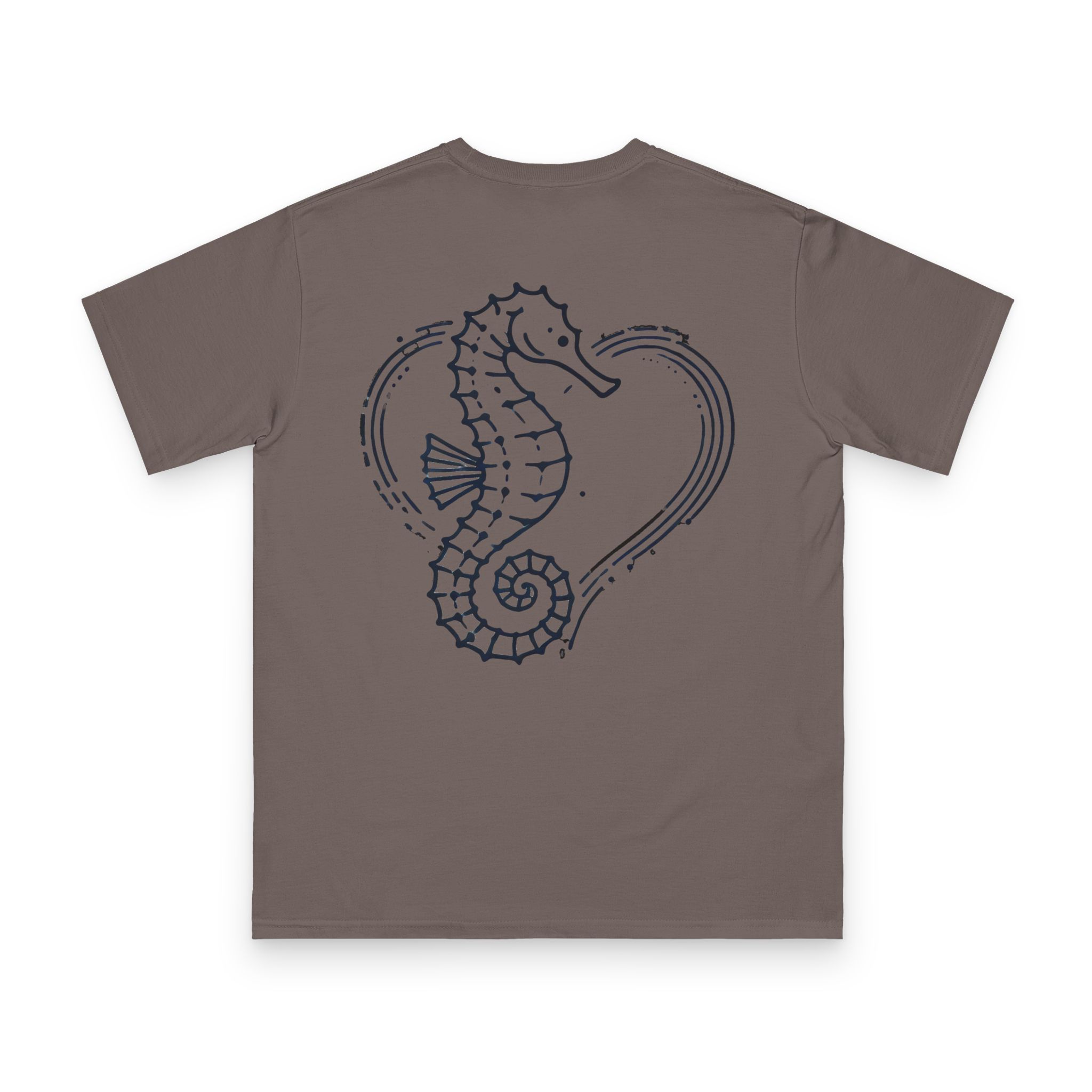 Tidebound Heart Seahorse T-Shirt 20 OceanerosOcean Devotion Apparel Tidebound Heart Seahorse T-Shirt - a seahorse anchored against the tide, its tail curled into a heart