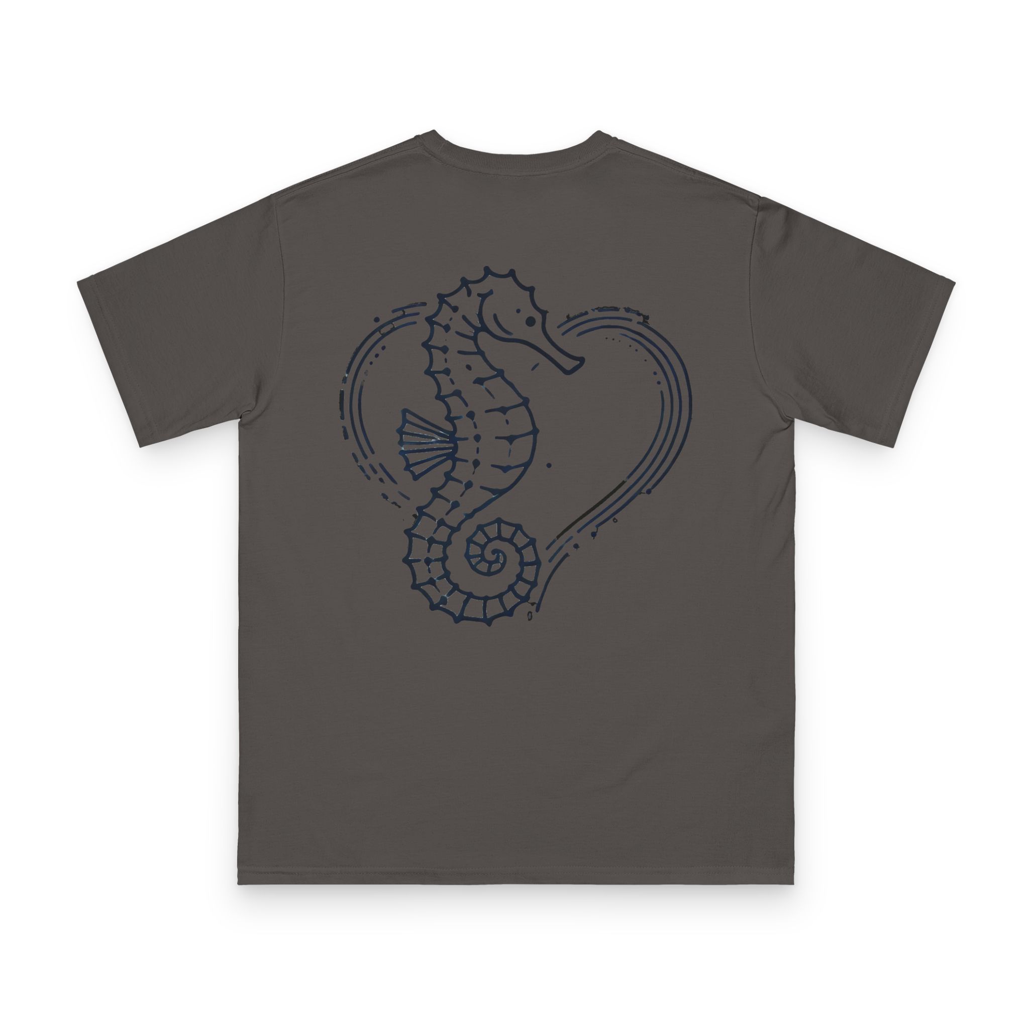 Tidebound Heart Seahorse T-Shirt 18 OceanerosOcean Devotion Apparel Tidebound Heart Seahorse T-Shirt - a seahorse anchored against the tide, its tail curled into a heart