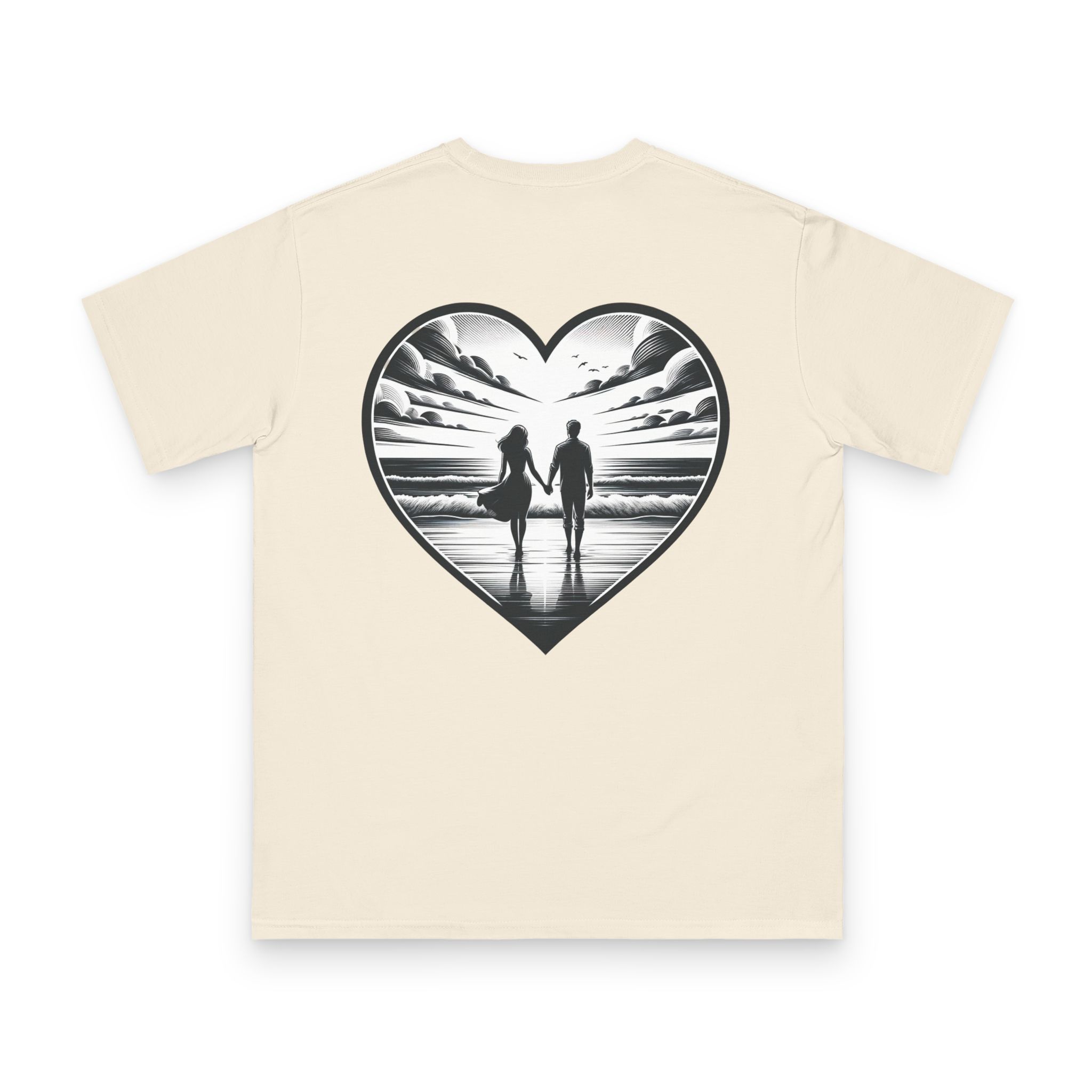 Couple Walking the Beach T-Shirt 18 OceanerosOcean Devotion Apparel Couple Walking the Beach T-Shirt - two figures walking along a wide beach