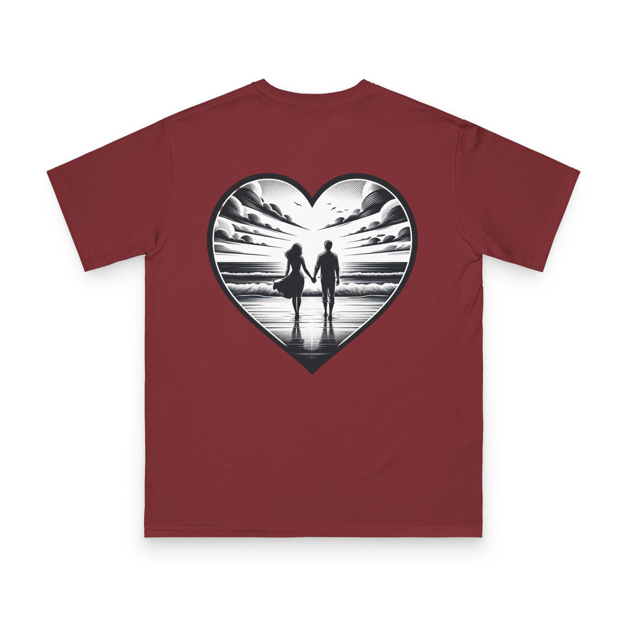 Couple Walking the Beach T-Shirt 16 OceanerosOcean Devotion Apparel Couple Walking the Beach T-Shirt - two figures walking along a wide beach