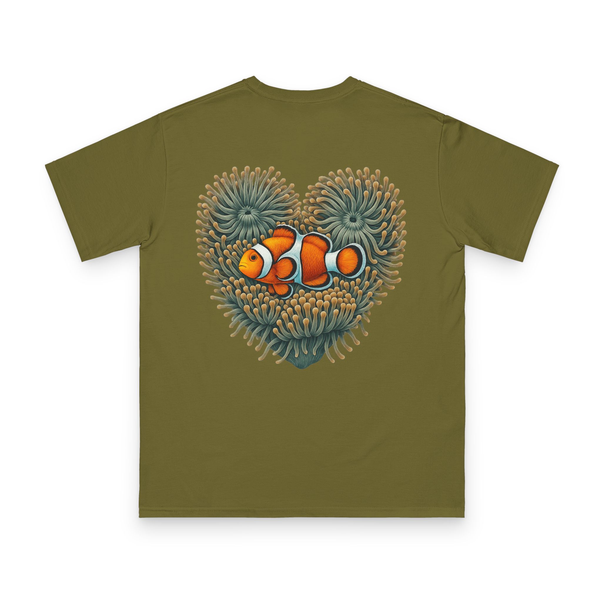 Clownfish in Green Anemone T-Shirt 20 OceanerosOcean Devotion Apparel Clownfish in Green Anemone T-Shirt - a clownfish in a green anemone, with neither color backing down