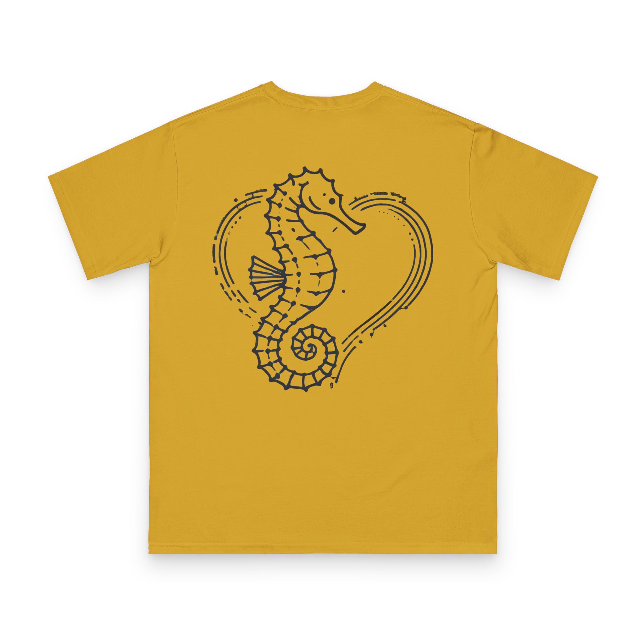 Tidebound Heart Seahorse T-Shirt 16 OceanerosOcean Devotion Apparel Tidebound Heart Seahorse T-Shirt - a seahorse anchored against the tide, its tail curled into a heart