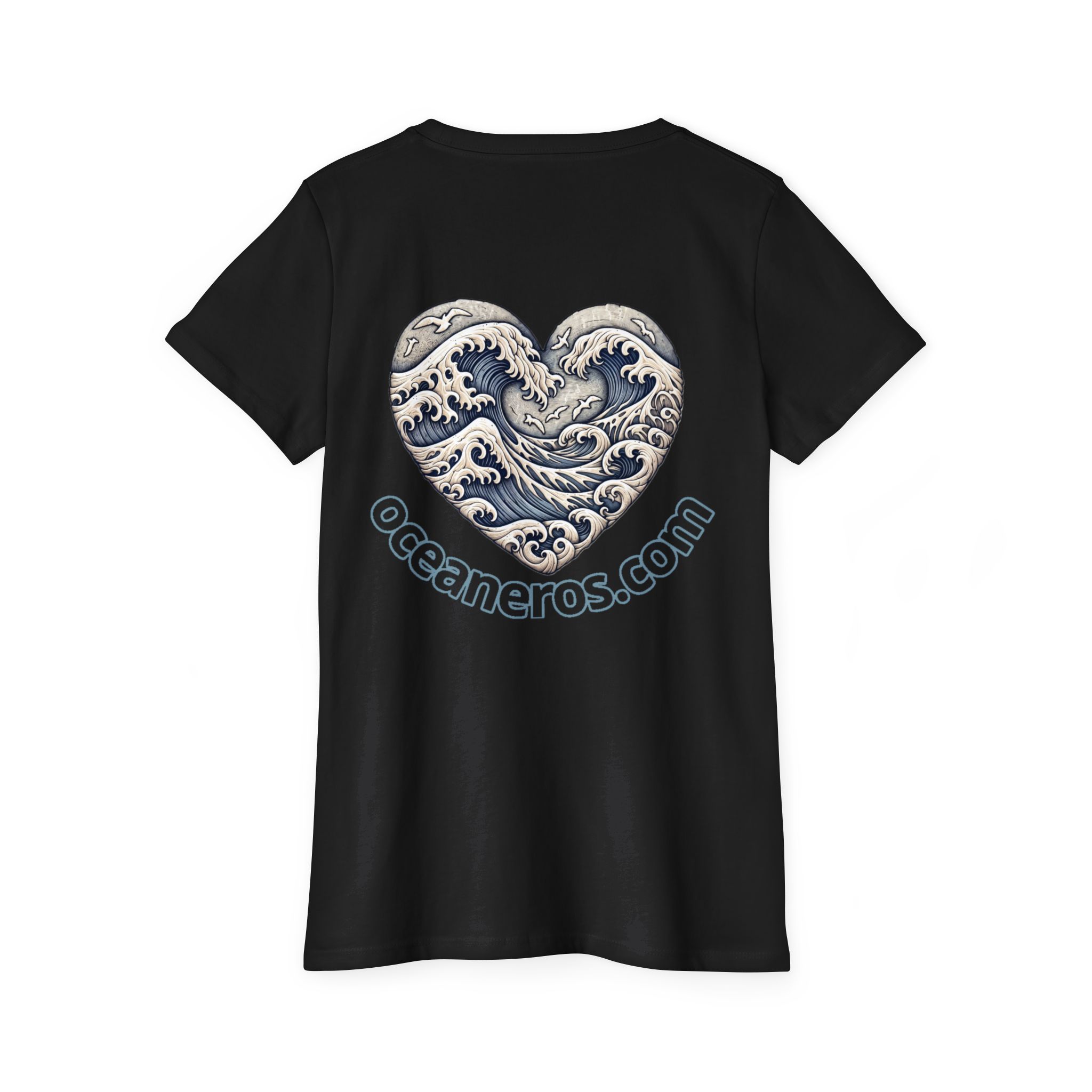 Organic T-Shirt - Hokusai Inspired Wave Heart Design 6 OceanerosOcean Devotion Apparel Organic T-Shirt - Hokusai Inspired Wave Heart Design