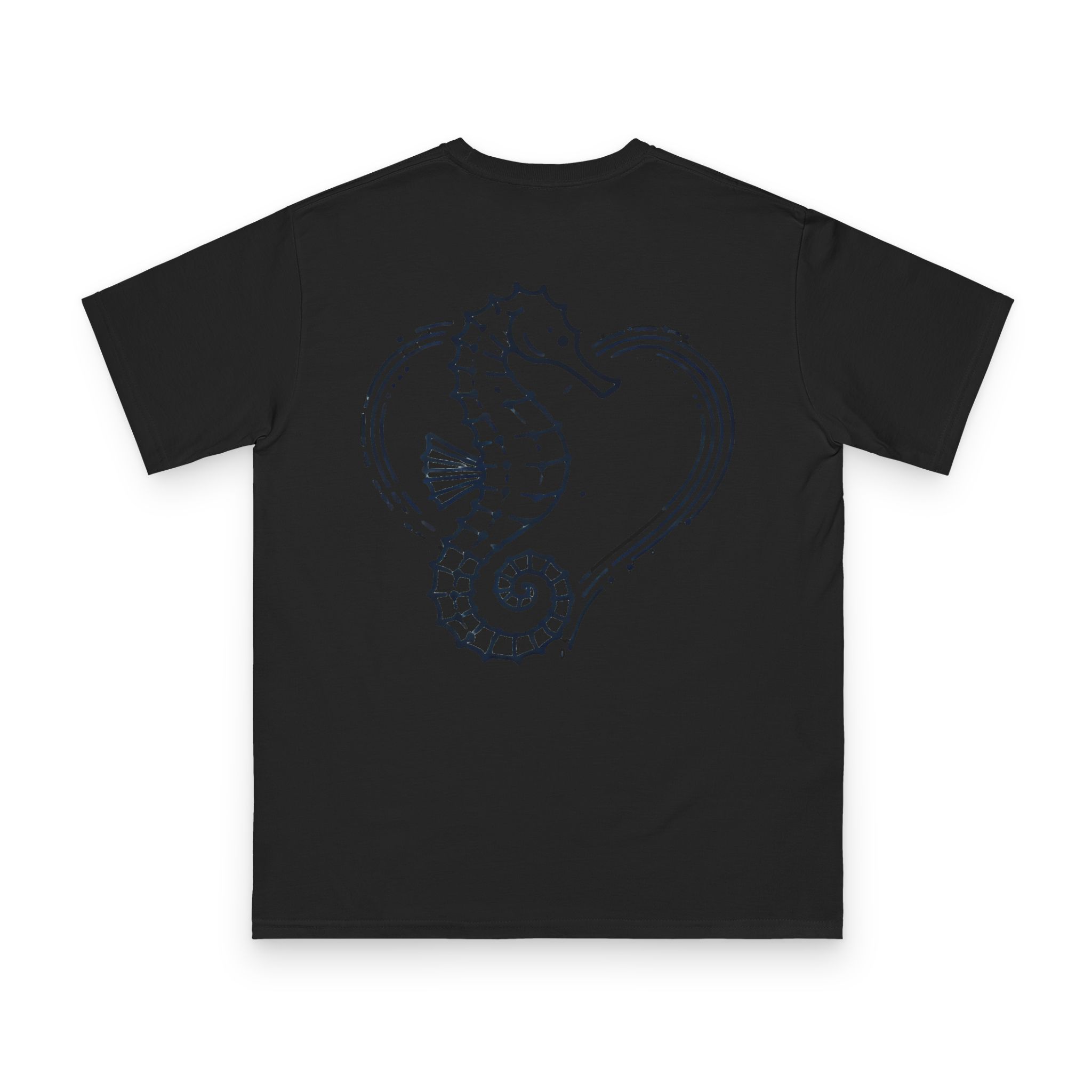 Tidebound Heart Seahorse T-Shirt 10 OceanerosOcean Devotion Apparel Tidebound Heart Seahorse T-Shirt - a seahorse anchored against the tide, its tail curled into a heart