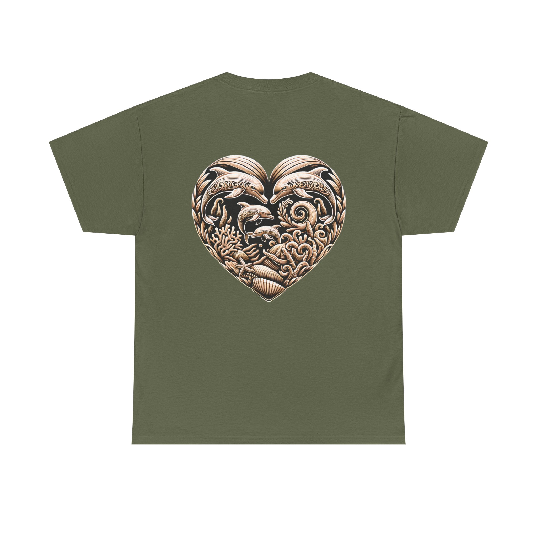 Carved Dolphin Heart T-Shirt 14 OceanerosOcean Devotion Apparel Carved Dolphin Heart T-Shirt