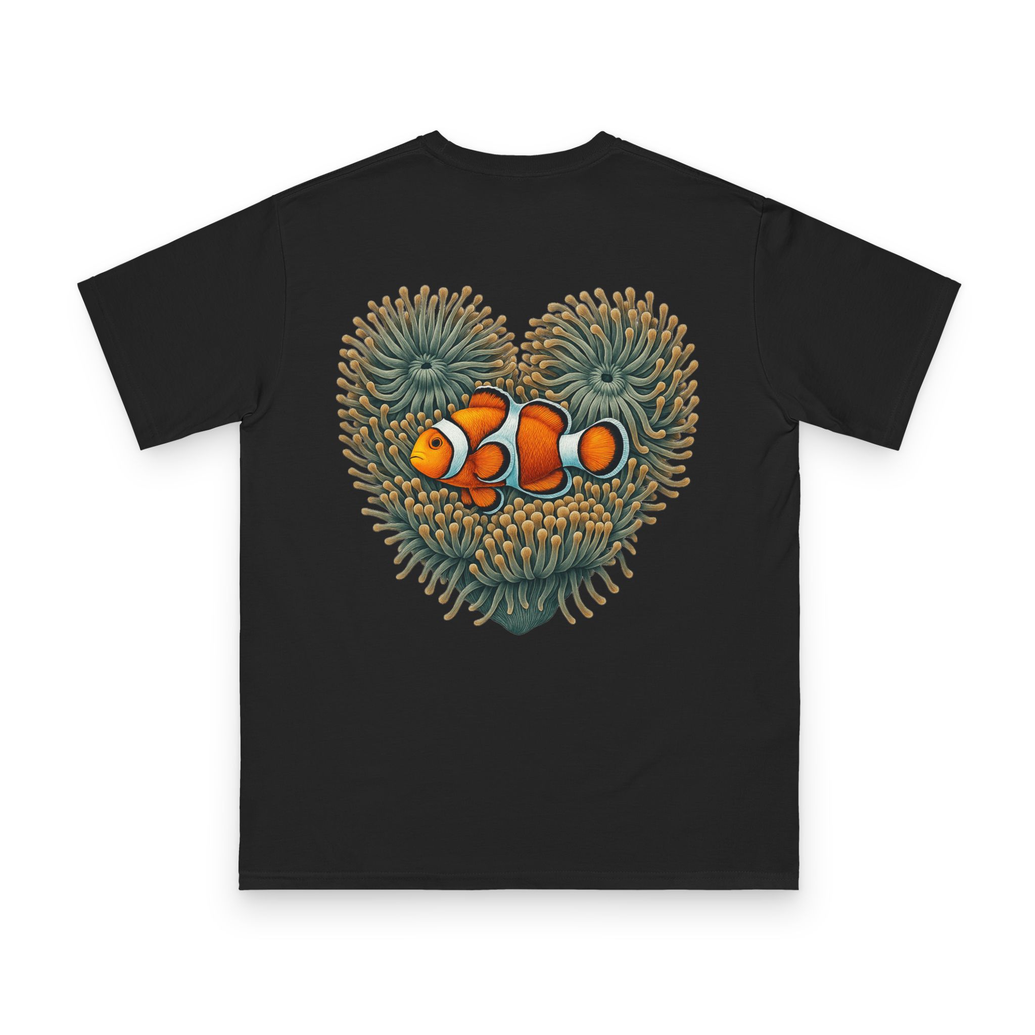 Clownfish in Green Anemone T-Shirt 4 OceanerosOcean Devotion Apparel Clownfish in Green Anemone T-Shirt - a clownfish in a green anemone, with neither color backing down