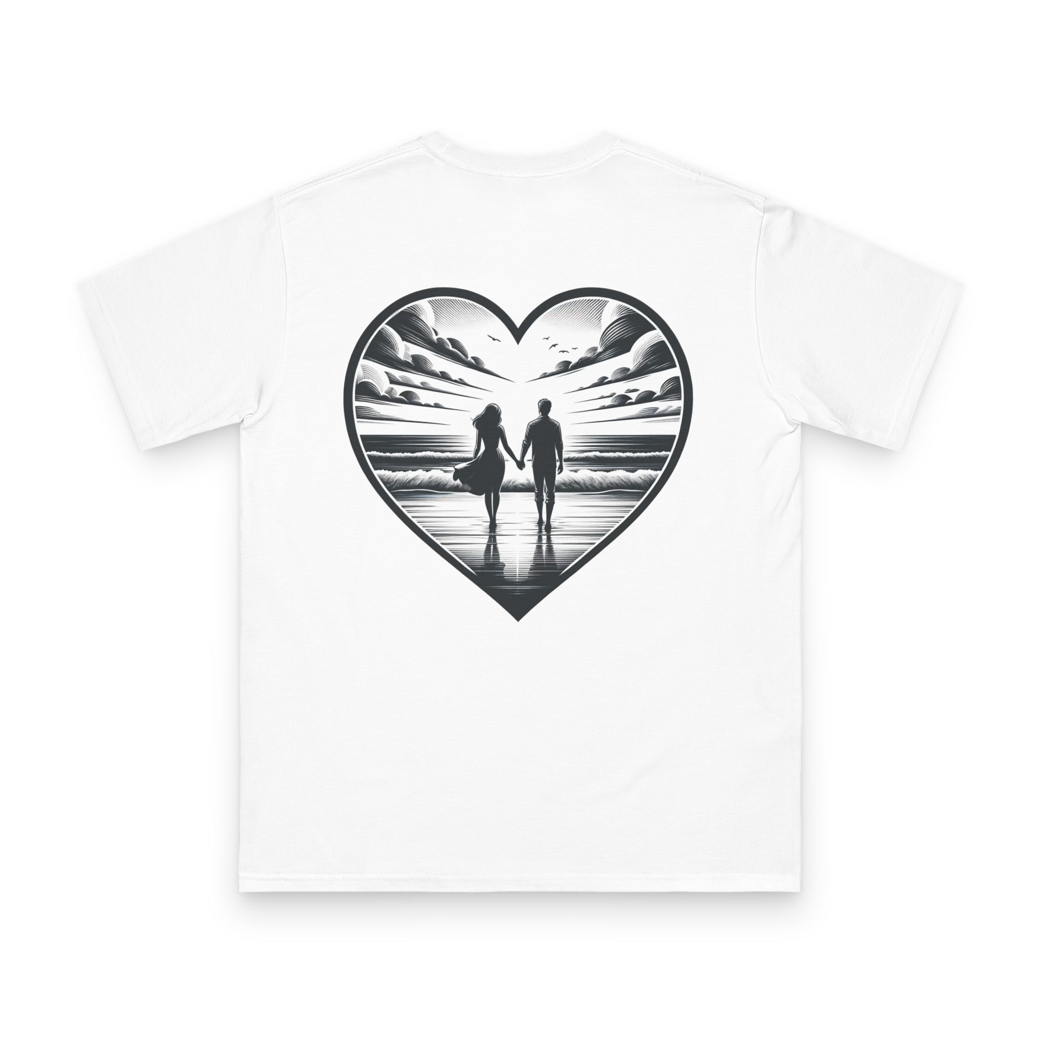 Couple Walking the Beach T-Shirt 6 OceanerosOcean Devotion Apparel Couple Walking the Beach T-Shirt - two figures walking along a wide beach