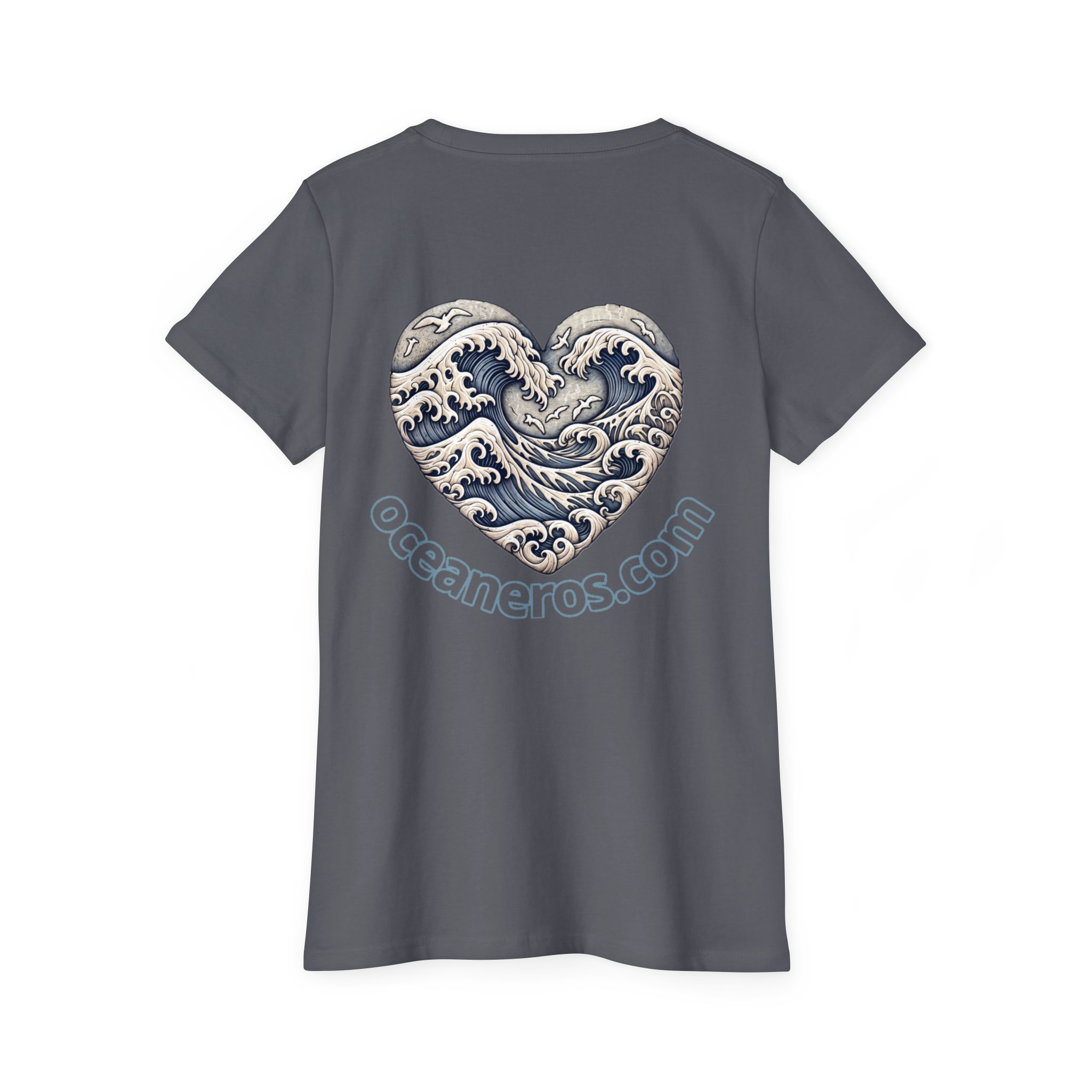 Organic T-Shirt - Hokusai Inspired Wave Heart Design 4 OceanerosOcean Devotion Apparel Organic T-Shirt - Hokusai Inspired Wave Heart Design