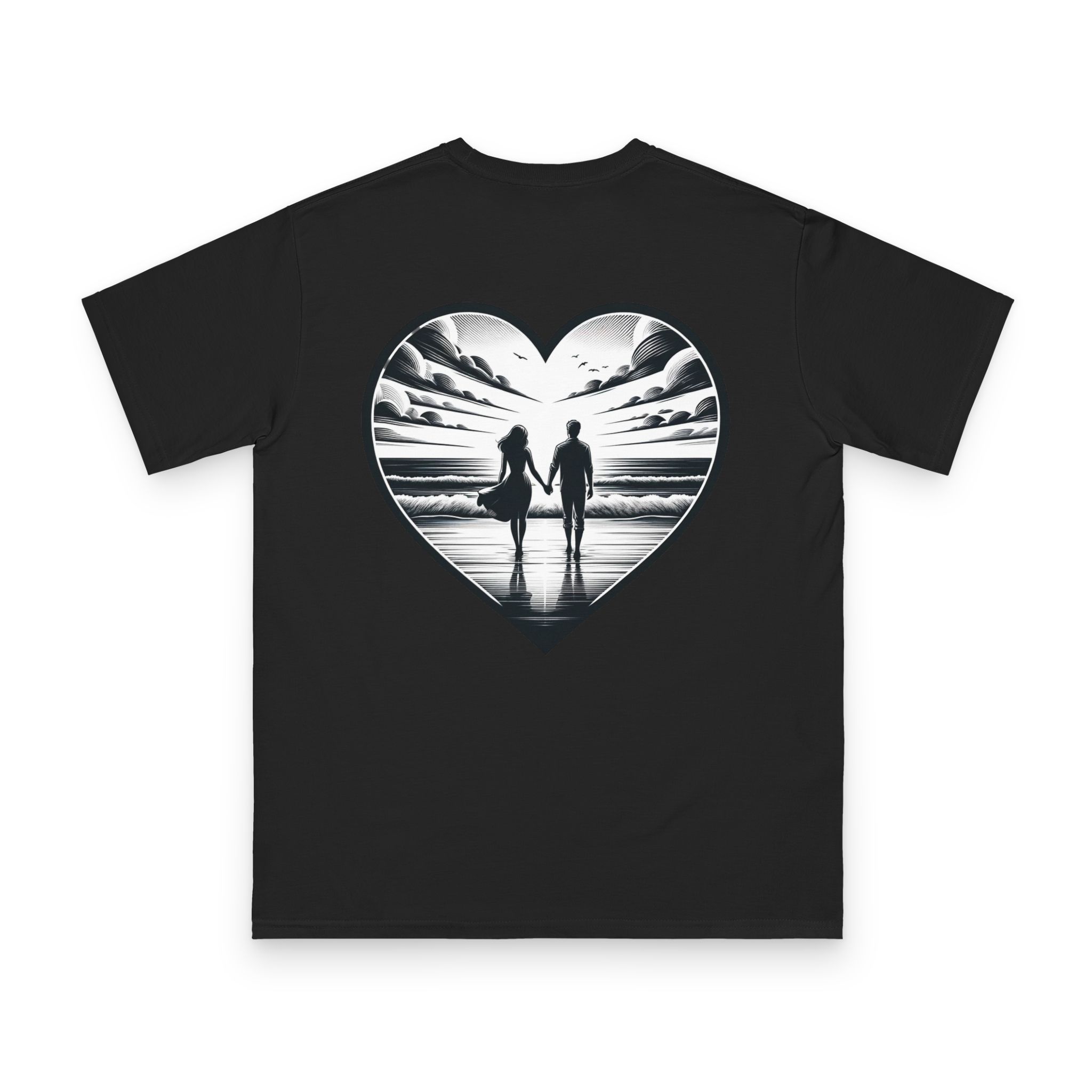 Couple Walking the Beach T-Shirt 14 OceanerosOcean Devotion Apparel Couple Walking the Beach T-Shirt - two figures walking along a wide beach