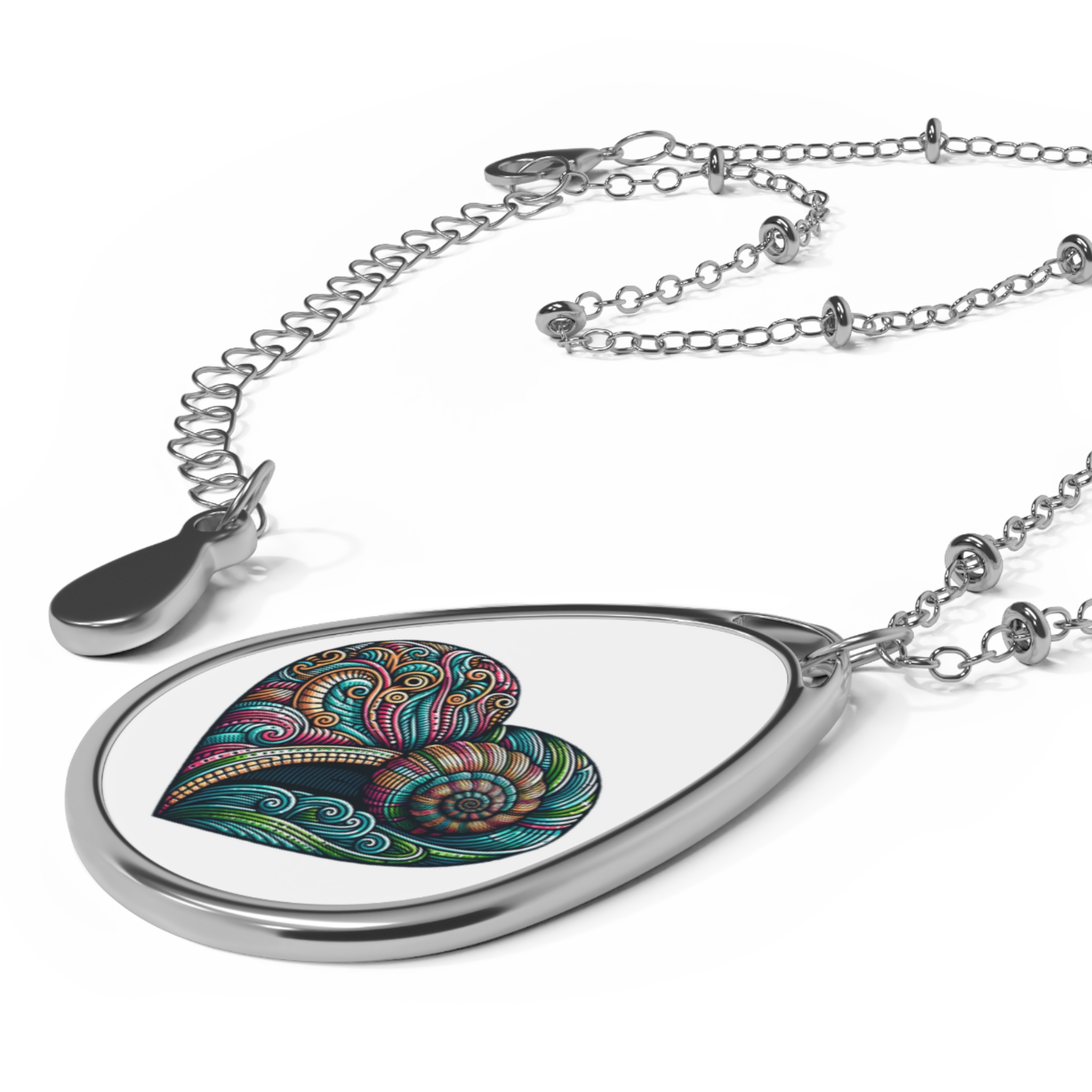 Nautilus Pendant Necklace 3 OceanerosOcean Devotion Apparel Nautilus Pendant Necklace - a nautilus spiral on an oval silver pendant